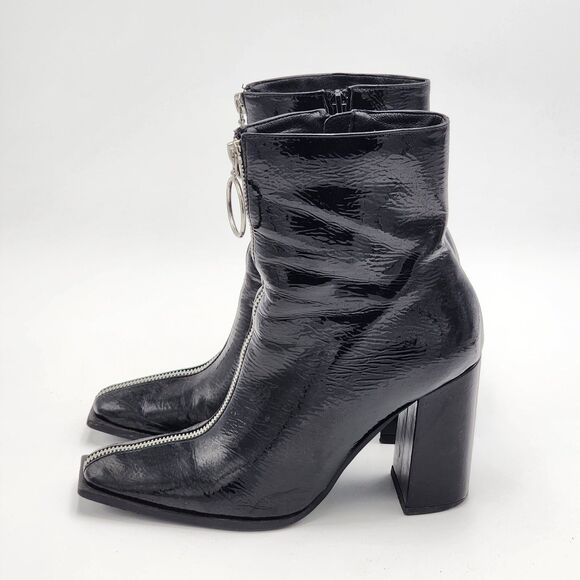 Public Desire Zipper Faux Patent Black Booties Size 8 - Picture 4 of 10